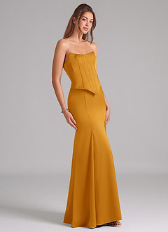 Azazie Ximena Bridesmaid Dresses Butterscotch Mermaid Corset Stretch Satin Convertible Dress image5