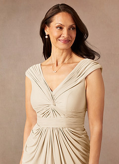 Azazie Lisolette Mère de la mariée Robes Robe Fourreau en Maille Plissée Champagne image7