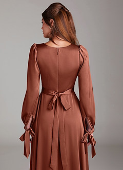 Azazie Leonia Bridesmaid Dresses Clay A-Line Long Sleeve Stretch Satin Dress image7