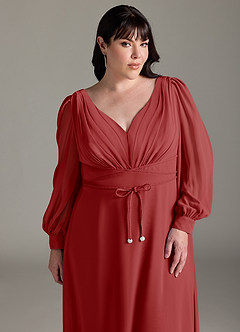 Azazie Sage Final Sale Cabernet A-Line Long Sleeve Chiffon Dress image10