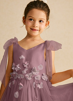 Azazie Minia Flower Girl Dresses Vintage Mauve A-Line Bow Matte Satin Dress image4