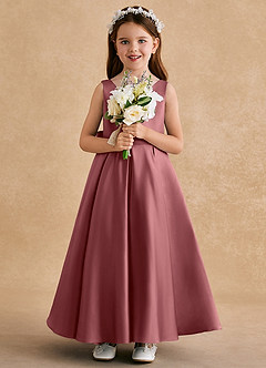 Azazie Honey Bear Blumenmädchenkleider A-Linie Plissee Matte Satin Kleid Amethyst image3