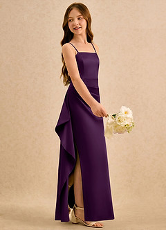 Azazie Cannoli Girls Formal Flower Girl Dresses Grape A-Line Pleated Stretch Satin Dress image4