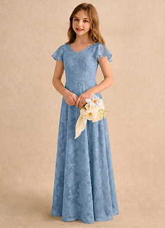 Azazie Narin Girls Formal Blumenmädchenkleider A-Linie mit ärmel Blumen-Burnout Kleid Puderblau image4