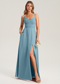 Azazie Terese Brautjungfernkleider A-Linie Plissee Chiffon Kleid Stimmungsvolles Blau image6