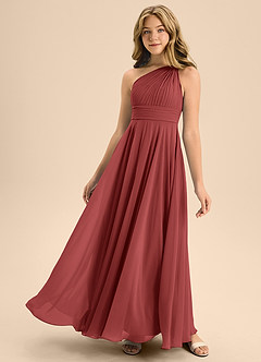Azazie Charlize Junior Terracotta A-Line Pleated Chiffon Dress image1