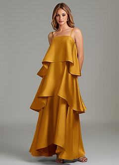 Azazie Azalea Bridesmaid Dresses Butterscotch A-Line Ruched Stretch Satin Dress image5