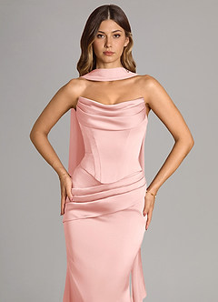 Azazie Sorrel Bridesmaid Dresses Powder Pink Mermaid Strapless Stretch Satin Convertible Dress image5