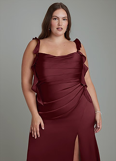 Azazie Jessamine Bridesmaid Dresses Cabernet Sheath Corset Stretch Satin Dress image10
