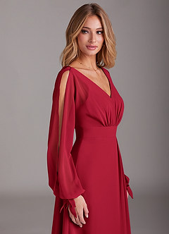 Azazie Matilda Bridesmaid Dresses Scarlet A-Line Long Sleeve Chiffon Dress image7