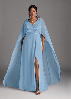 Azazie Isa Mère de la mariée Robes Robe Trapèze en Mousseline de soie Col V plissé Poudre Bleue image7