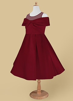 Azazie Shirin Flower Girl Dresses Burgundy A-Line Off the Shoulder Matte Satin Dress image7