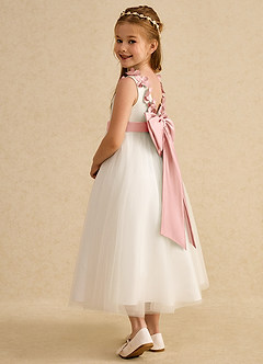 Azazie Lilli Flower Girl Dresses Ivory Rosette A-Line Bow Tulle Dress image4