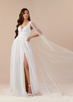 Azazie Goddess Robes de mariée Robe Trapèze en Tulle Col V à paillettes Blanc De Diamant image7