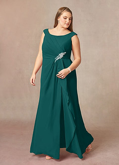 Azazie Yarrow Final Sale Peacock A-Line Pleated Chiffon Dress image9