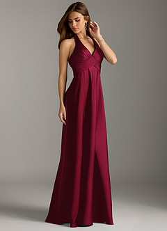 Azazie Tessie Bridesmaid Dresses Burgundy A-Line Pleated Stretch Satin Dress image4
