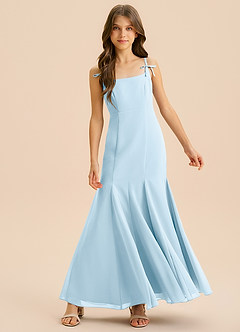 Azazie Evey Junior Abito Sirena in Chiffon Plissettato Azzurro image3