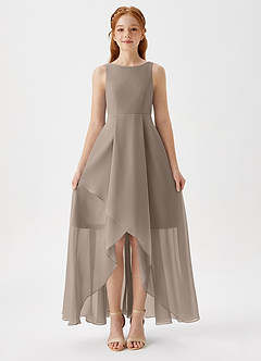 Azazie Lizette Junior Taupe A-Line Pleated Chiffon Dress image3