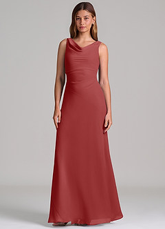 Azazie Nerine Bridesmaid Dresses Rust A-Line Pleated Chiffon Dress image4