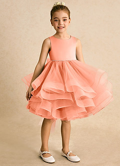 Azazie Tinie Blumenmädchenkleider Ballkleid Schleifen Tüll Kleid Sonnenuntergang image2