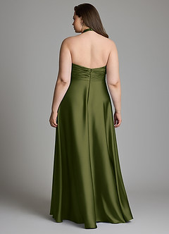 Azazie Tessie Bridesmaid Dresses Bright Olive A-Line Pleated Stretch Satin Dress image8
