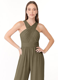 Azazie Berdie Robes de demoiselle d'honneur Combinaison en Mousseline de soie Dos nu Vert Saule image5