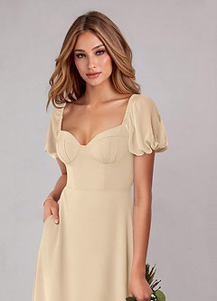 Azazie Fatima Bridesmaid Dresses Champagne A-Line with Pockets Chiffon Dress image6