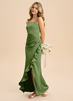 Azazie Buzzy Junior Robe Fourreau en Satin extensible Plissée Genévrier image6