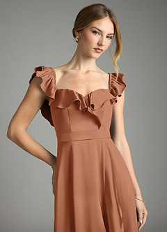 Azazie Lyra Bridesmaid Dresses Bronzer A-Line Off the Shoulder Stretch Satin Convertible Dress image2