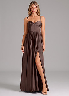 Azazie Akiko Bridesmaid Dresses Ganache A-Line Sweetheart Neckline Stretch Satin Dress image1