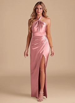 Azazie Zaya Bridesmaid Dresses Rosette Sheath Pleated Metallic Satin Dress image3