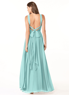 Azazie Dionne Bridesmaid Dresses Aqua A-Line Corset Chiffon Dress image2