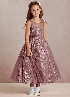Azazie Siwa Flower Girl Dresses Vintage Mauve A-Line Beaded Tulle Dress image2