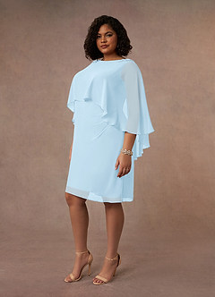 Azazie Mirra vestidos de madre de la novia Vestido de Azul Cielo de Gasa de Recto con Cuello redondo plisado image8