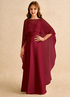 Azazie Fishie Junior Formal Robe Demoiselle D'honneur Fillette Robe Trapèze en Mat Satiné Bourgogne image1