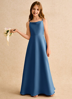 Azazie Joella Girls Formal Flower Girl Dresses Twilight A-Line Pleated Matte Satin Dress image2