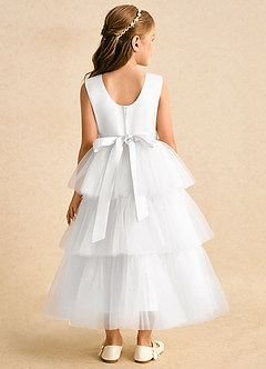 Azazie Marshmallow Robe Demoiselle D'honneur Fillette Robe Princesse en Tulle Arc Blanc image2