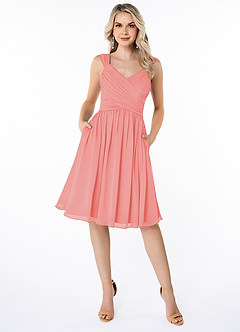 Azazie Angie Brautjungfernkleider A-Linie Korsett Chiffon Kleid Koralle image1