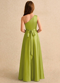 Azazie Puddles Girls Formal Robe Demoiselle D'honneur Fillette Robe Trapèze en Satin extensible Une épaule Citronnelle image2