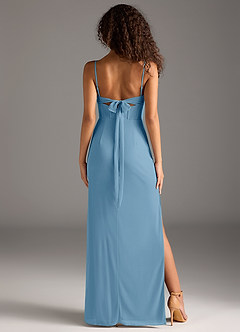 Azazie Mai Bridesmaid Dresses Steel Blue Sheath Pleated Mesh Dress image5