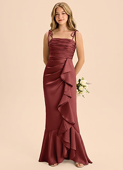 Azazie Ryan Junior Terracotta Sheath Bow Stretch Satin Dress image5