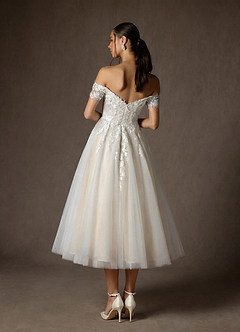 Azazie Rowe Abiti da Sposa Abito A-Line in Pizzo a Spalla Scoperta Bianco Diamante Champagne image6