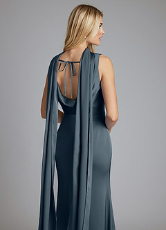 Azazie Tallie Bridesmaid Dresses Twilight Mermaid Pleated Stretch Satin Dress image3