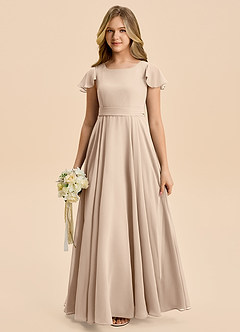 Azazie Cady Junior Taupe A-Line Pleated Chiffon Dress image1