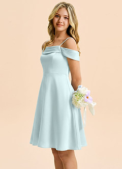 Azazie Anselie Junior Robe Trapèze en Satin extensible Épaules dénudées Verre De Mer image6