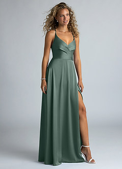 Azazie Davis Bridesmaid Dresses Sea Moss A-Line Pleated Stretch Satin Dress image5