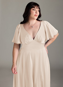 Azazie Kimber Bridesmaid Dresses White Alabaster A-Line Ruched Stretch Satin Dress image11