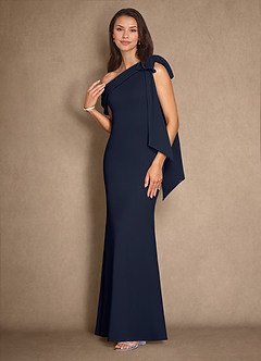Azazie Myers Mother of the Bride Dresses Dark Navy Mermaid Pleated Stretch Crepe Dress image4