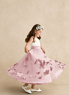 Azazie Vi Flower Girl Dresses Powder Pink A-Line Sleeveless Tulle Dress image2