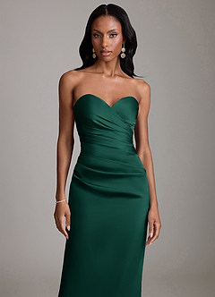 Azazie Sonora Vestidos de damas de honor Vestido de Esmeralda de Satén Elástico de Corte Recto con Sin tirantes image5